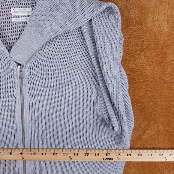 ALL SAINTS Womens Sweater Medium Gray Zip Up Cardigan Pocket Loose Knit STAFFORD - Picture 5 of 8